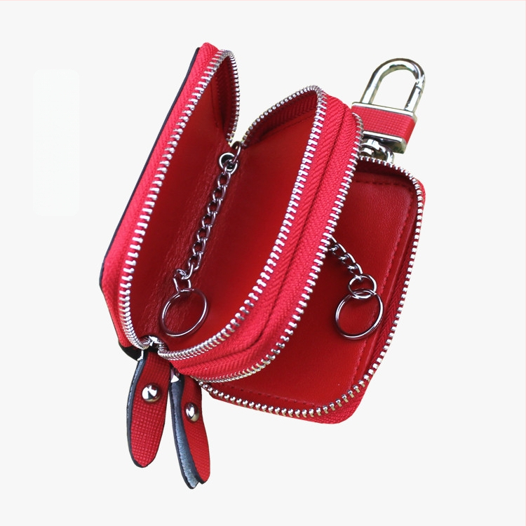 Θήκη κλειδιών από γνήσιο δέρμα, δύο στρώσεις δέρματος, ριγέ σχέδιο, διπλού επιπέδου φερμουάρ, υπερ-ελαφρύ