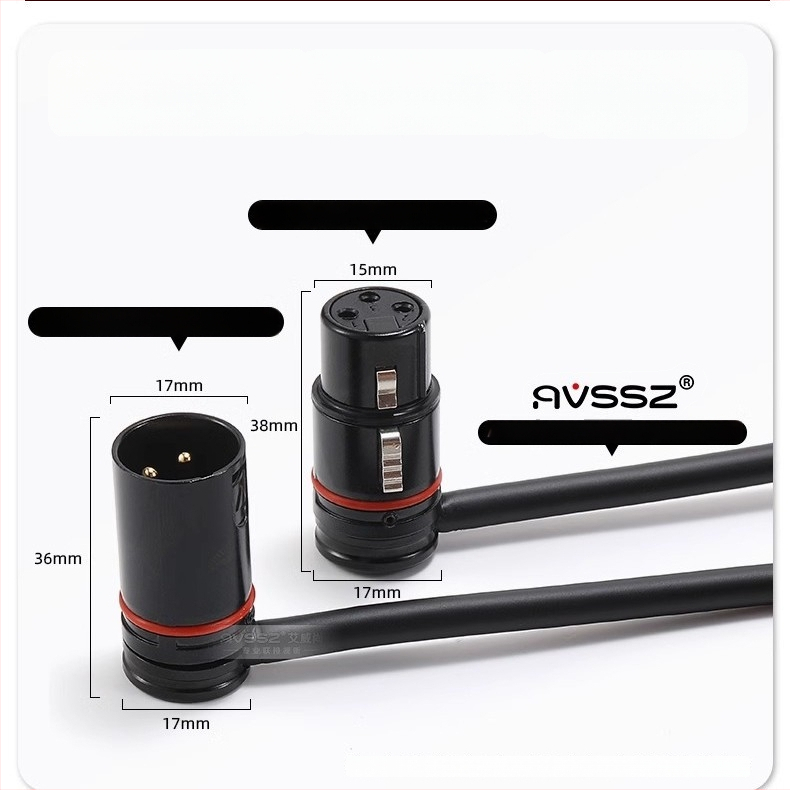AVSSZ XLR kabel za mikrofon, kratki, pozlaćeni, muški i ženski konektori, L‑oblik, FX3