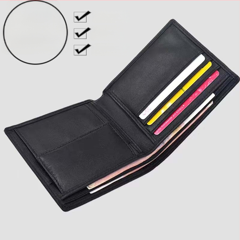 Vyrinė trumpa odinė piniginė su rankų austu avies odos įdėklu, plonas dviejų skyrių dizainas