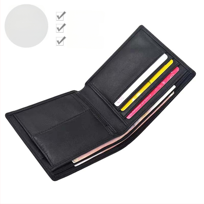 Vyrinė trumpa odinė piniginė su rankų austu avies odos įdėklu, plonas dviejų skyrių dizainas