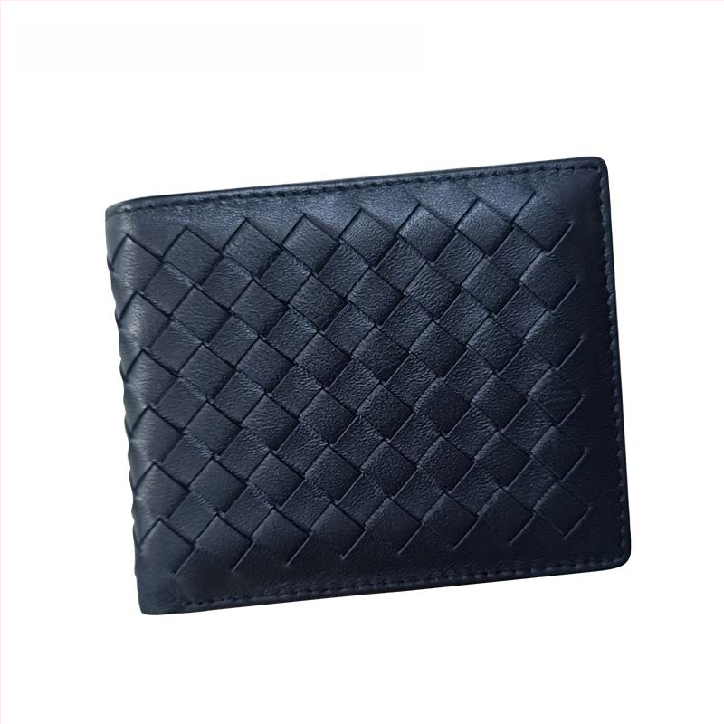 Vyrinė trumpa odinė piniginė su rankų austu avies odos įdėklu, plonas dviejų skyrių dizainas