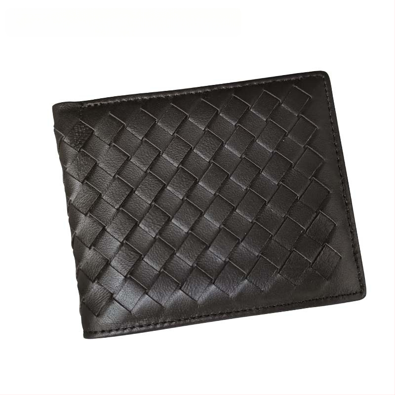 Vyrinė trumpa odinė piniginė su rankų austu avies odos įdėklu, plonas dviejų skyrių dizainas