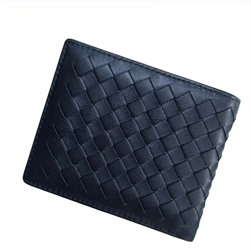 Vyrinė trumpa odinė piniginė su rankų austu avies odos įdėklu, plonas dviejų skyrių dizainas