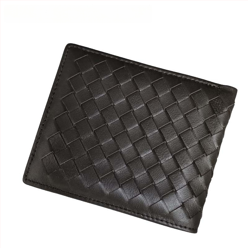 Vyrinė trumpa odinė piniginė su rankų austu avies odos įdėklu, plonas dviejų skyrių dizainas