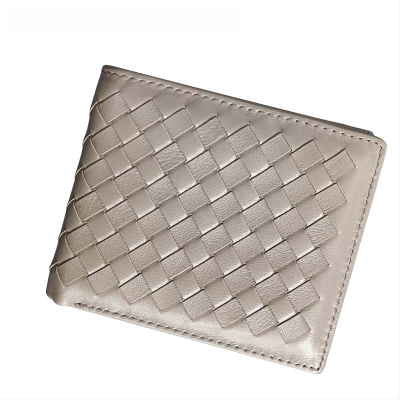 Vyrinė trumpa odinė piniginė su rankų austu avies odos įdėklu, plonas dviejų skyrių dizainas