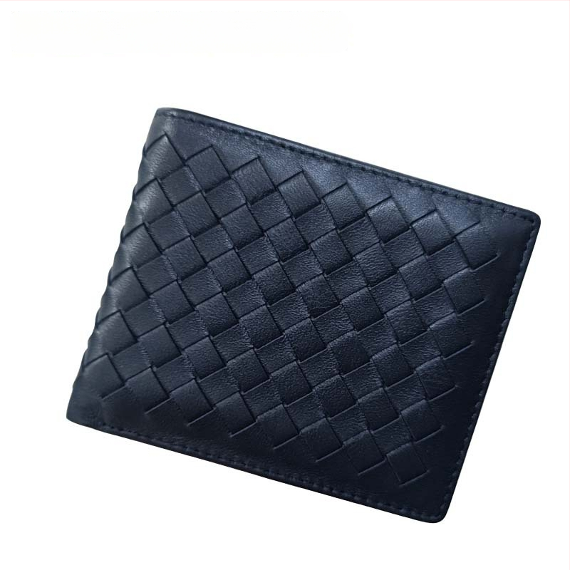 Vyrinė trumpa odinė piniginė su rankų austu avies odos įdėklu, plonas dviejų skyrių dizainas