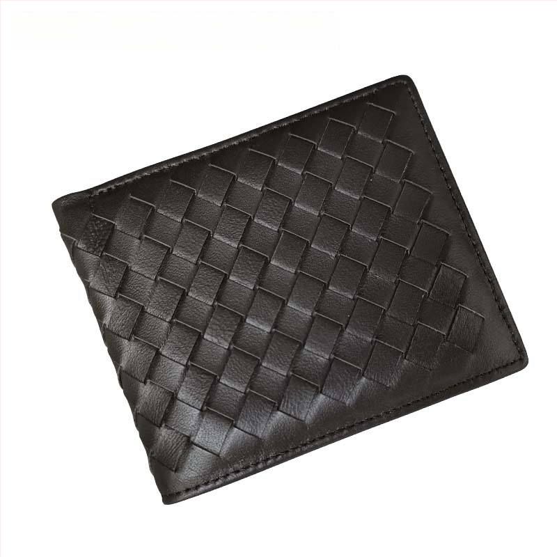 Vyrinė trumpa odinė piniginė su rankų austu avies odos įdėklu, plonas dviejų skyrių dizainas