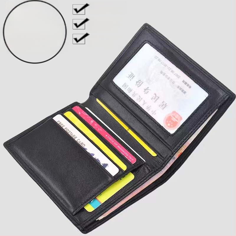 Vyrinė trumpa odinė piniginė su rankų austu avies odos įdėklu, plonas dviejų skyrių dizainas