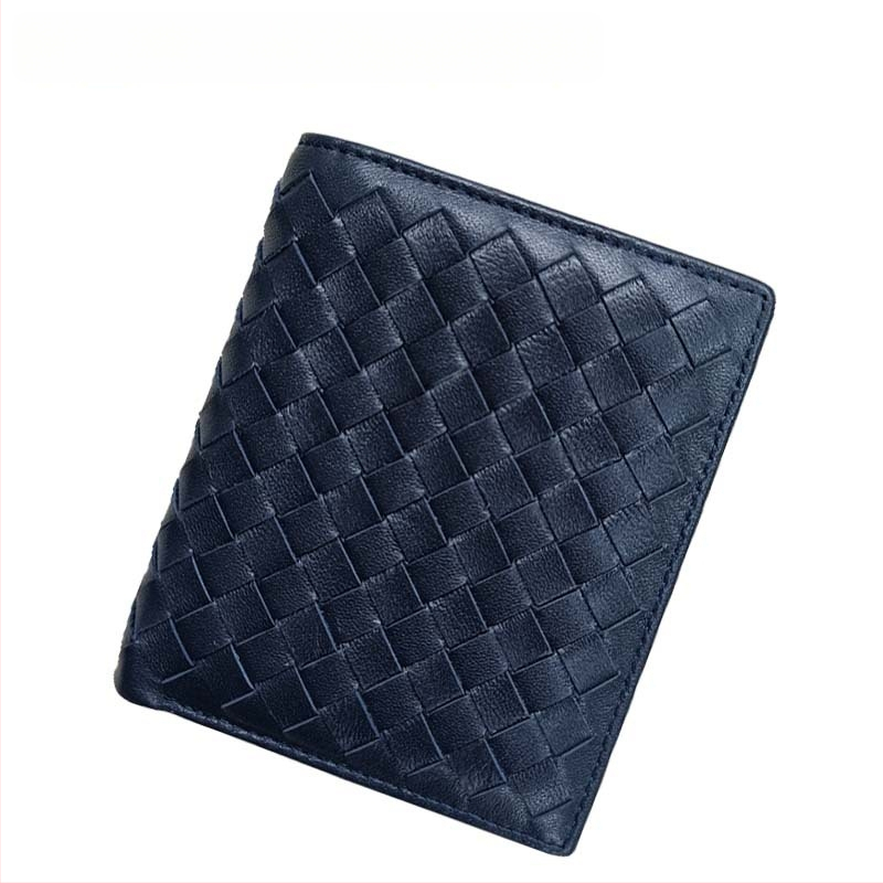 Vyrinė trumpa odinė piniginė su rankų austu avies odos įdėklu, plonas dviejų skyrių dizainas