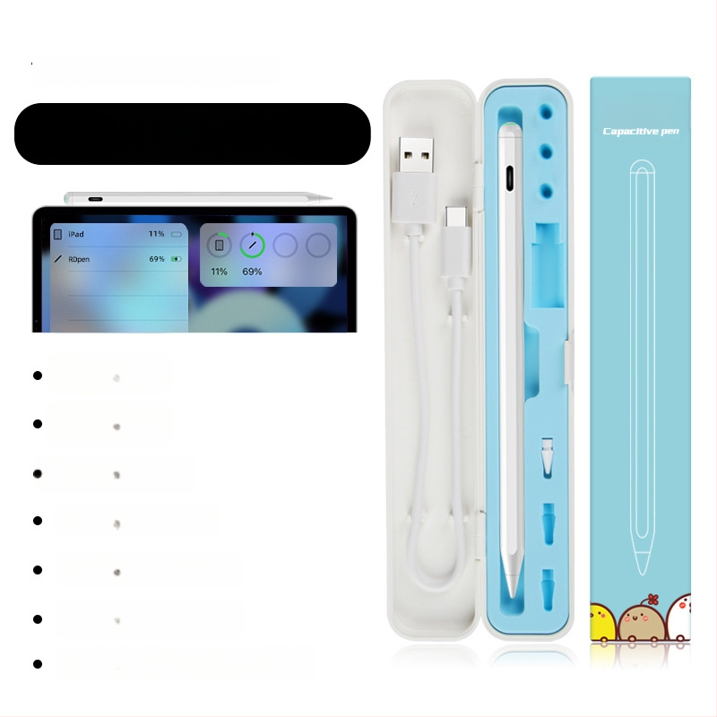 Kapacitivus stylus iPadui su magnetiniu įkrovimu, suderinamas su Apple Pencil 2-osios kartos, plastikinis korpusas, komplektas su laikymo dėžute