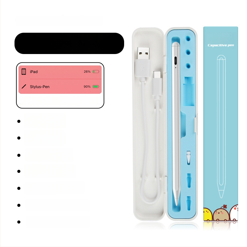 Kapacitivus stylus iPadui su magnetiniu įkrovimu, suderinamas su Apple Pencil 2-osios kartos, plastikinis korpusas, komplektas su laikymo dėžute