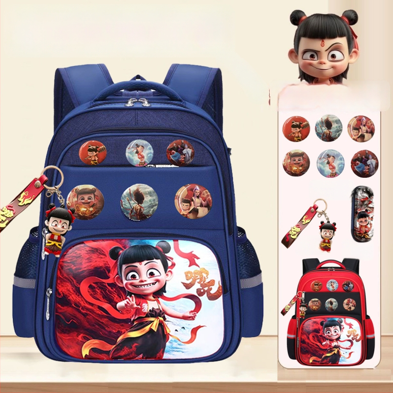 Nezha vaiko kuprinė su animacijos dizainu, tinkama darželiui ir pradinėms klasėms, poliesteris, kvėpuojanti ir ypač lengva, lenkti pečių dirželiai