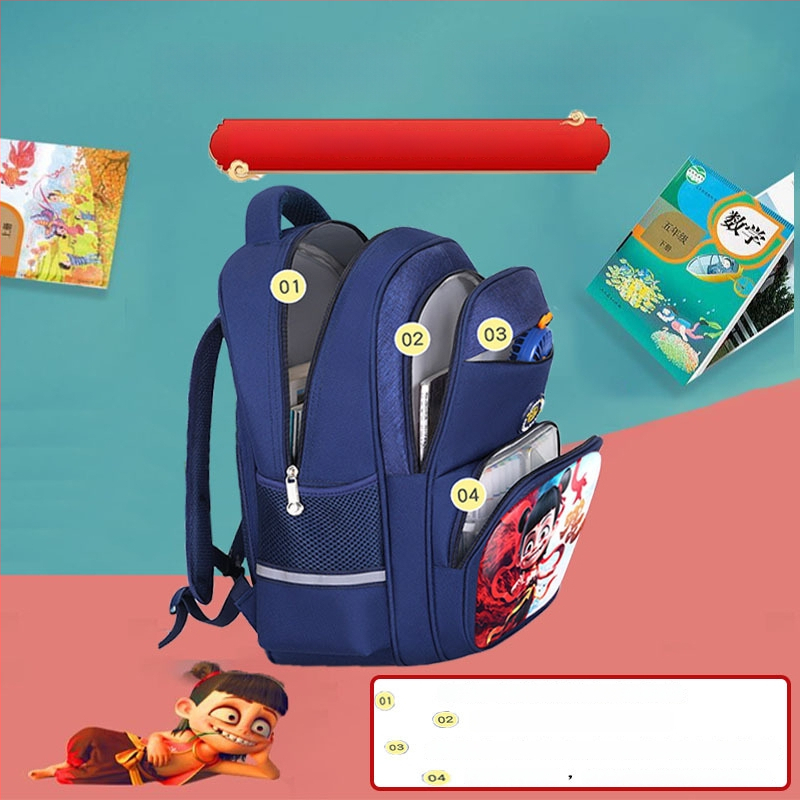 Nezha vaiko kuprinė su animacijos dizainu, tinkama darželiui ir pradinėms klasėms, poliesteris, kvėpuojanti ir ypač lengva, lenkti pečių dirželiai