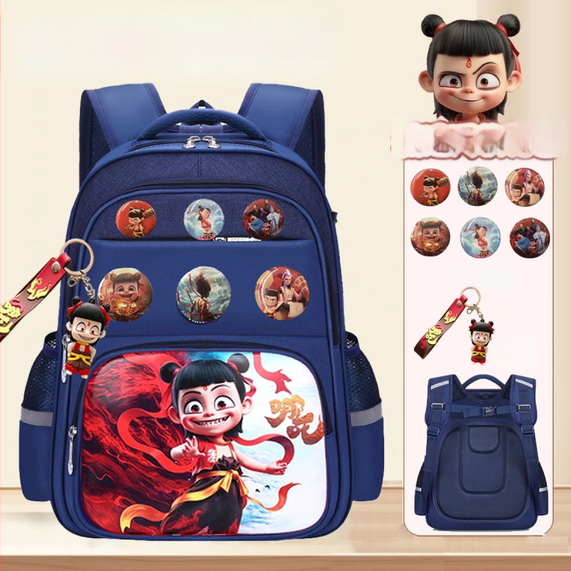 Nezha vaiko kuprinė su animacijos dizainu, tinkama darželiui ir pradinėms klasėms, poliesteris, kvėpuojanti ir ypač lengva, lenkti pečių dirželiai