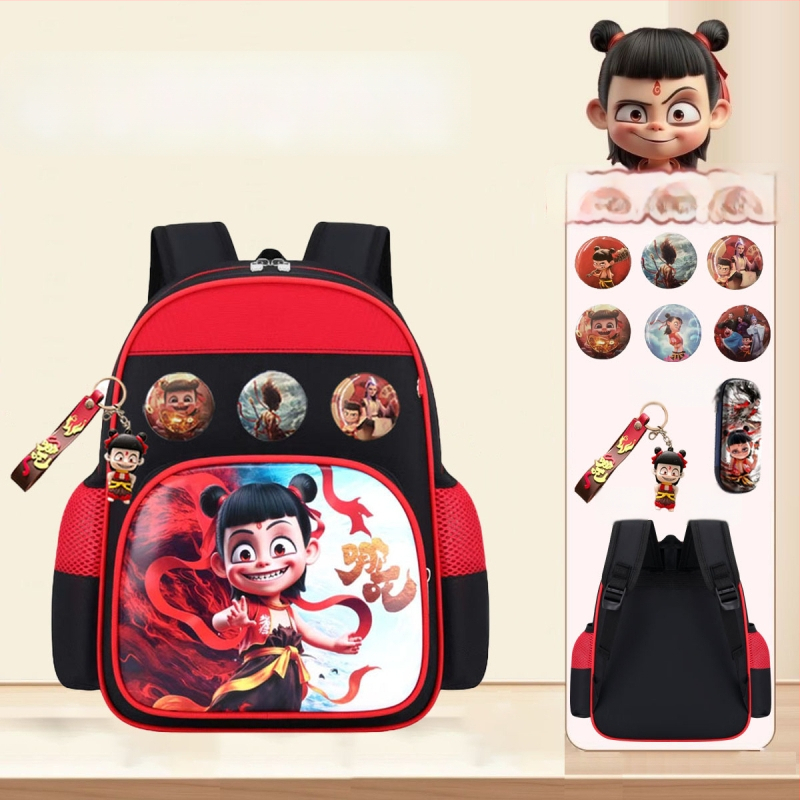 Nezha vaiko kuprinė su animacijos dizainu, tinkama darželiui ir pradinėms klasėms, poliesteris, kvėpuojanti ir ypač lengva, lenkti pečių dirželiai