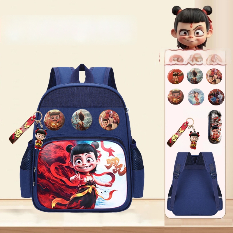 Nezha vaiko kuprinė su animacijos dizainu, tinkama darželiui ir pradinėms klasėms, poliesteris, kvėpuojanti ir ypač lengva, lenkti pečių dirželiai