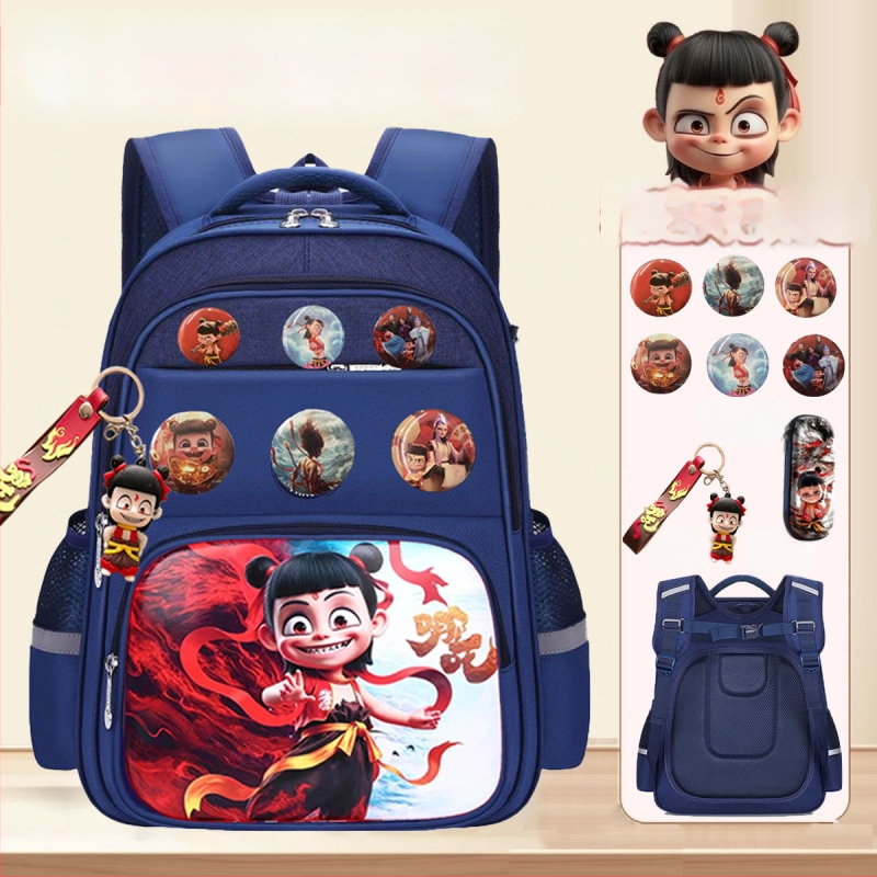 Nezha vaiko kuprinė su animacijos dizainu, tinkama darželiui ir pradinėms klasėms, poliesteris, kvėpuojanti ir ypač lengva, lenkti pečių dirželiai