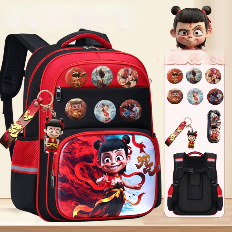 Nezha vaiko kuprinė su animacijos dizainu, tinkama darželiui ir pradinėms klasėms, poliesteris, kvėpuojanti ir ypač lengva, lenkti pečių dirželiai