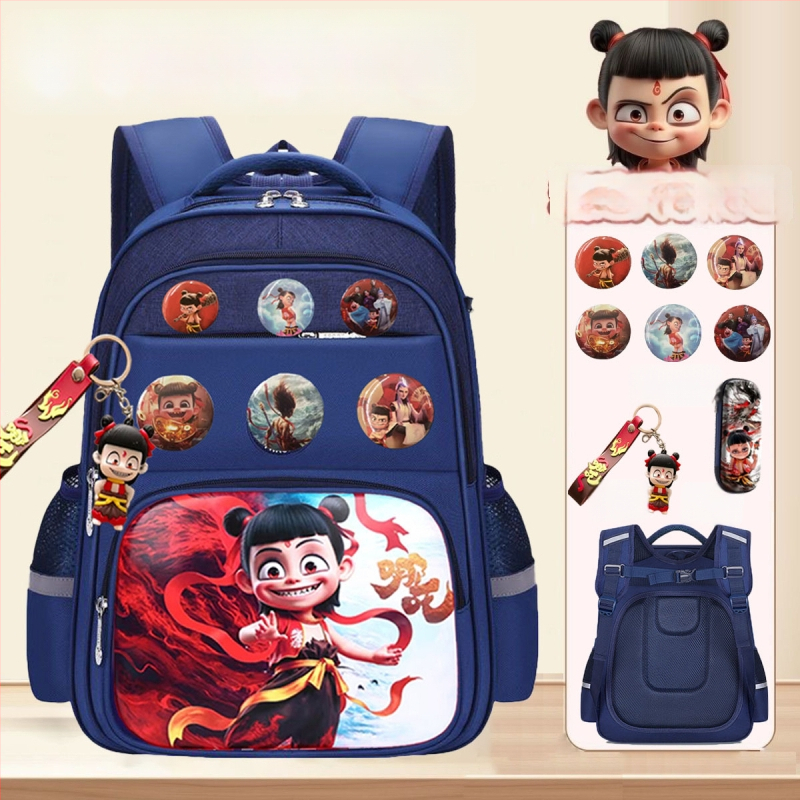 Nezha vaiko kuprinė su animacijos dizainu, tinkama darželiui ir pradinėms klasėms, poliesteris, kvėpuojanti ir ypač lengva, lenkti pečių dirželiai