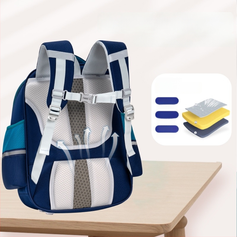 Unisex mokyklinė kuprinė 1–6 klasei, poliesterio medžiaga, didelė talpa su keliais skyrimis, pečių diržai su oro pagalve, jaunatviškas kampuso stilius