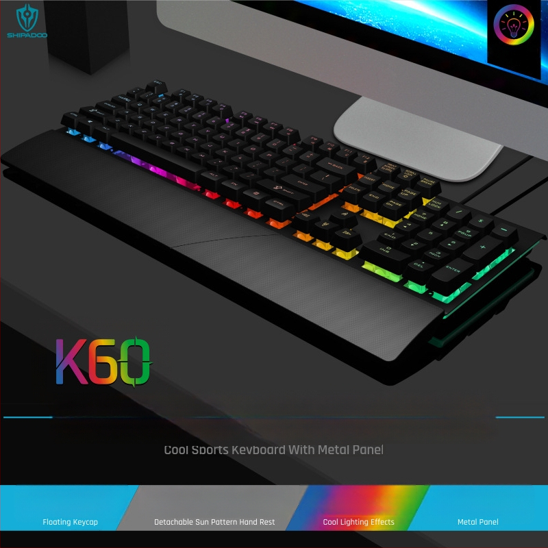 Проводна GK60 клавиатура с 104 клавиша, метално тяло, RGB подсветка, X-Frame технология с подложка за длан, 1,5 м кабел