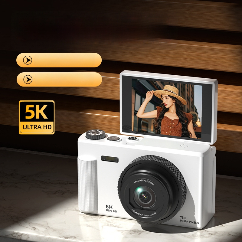 Be veidrodžio skaitmeninė kamera su pasukamu ekranu retro stiliuje, CCD jutiklis 1/3.2in, 24 MP, 16x optinis priartinimas