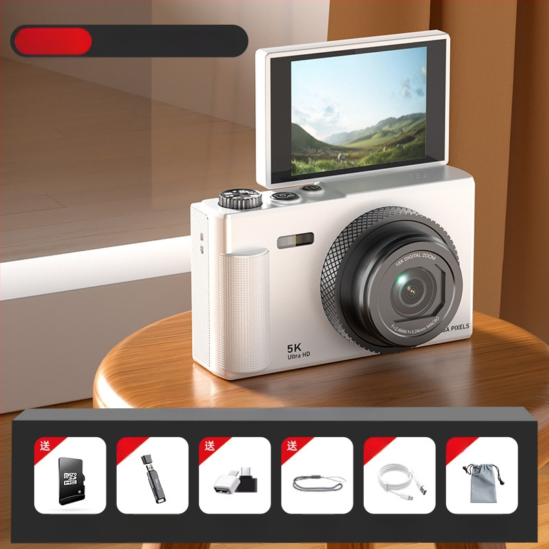 Be veidrodžio skaitmeninė kamera su pasukamu ekranu retro stiliuje, CCD jutiklis 1/3.2in, 24 MP, 16x optinis priartinimas