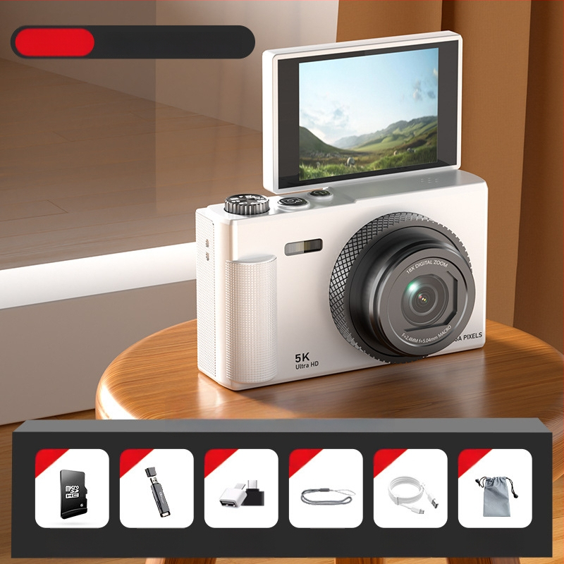 Be veidrodžio skaitmeninė kamera su pasukamu ekranu retro stiliuje, CCD jutiklis 1/3.2in, 24 MP, 16x optinis priartinimas