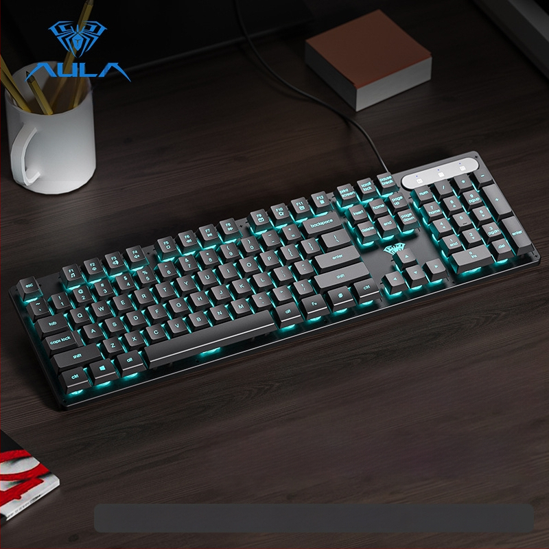 Клавиатура AULA Wolf Spider S3005, проводна офисна клавиатура, 104 клавиша, USB, цифрова клавиатура, смесена подсветка