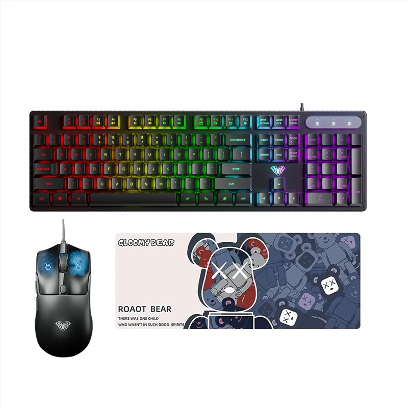 Клавиатура AULA Wolf Spider S3005, проводна офисна клавиатура, 104 клавиша, USB, цифрова клавиатура, смесена подсветка