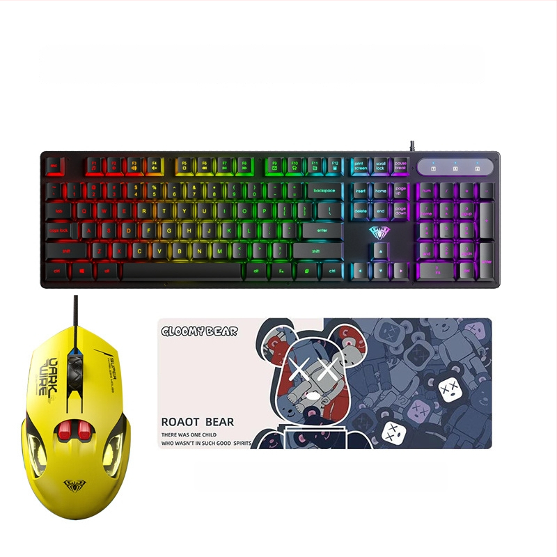 Клавиатура AULA Wolf Spider S3005, проводна офисна клавиатура, 104 клавиша, USB, цифрова клавиатура, смесена подсветка