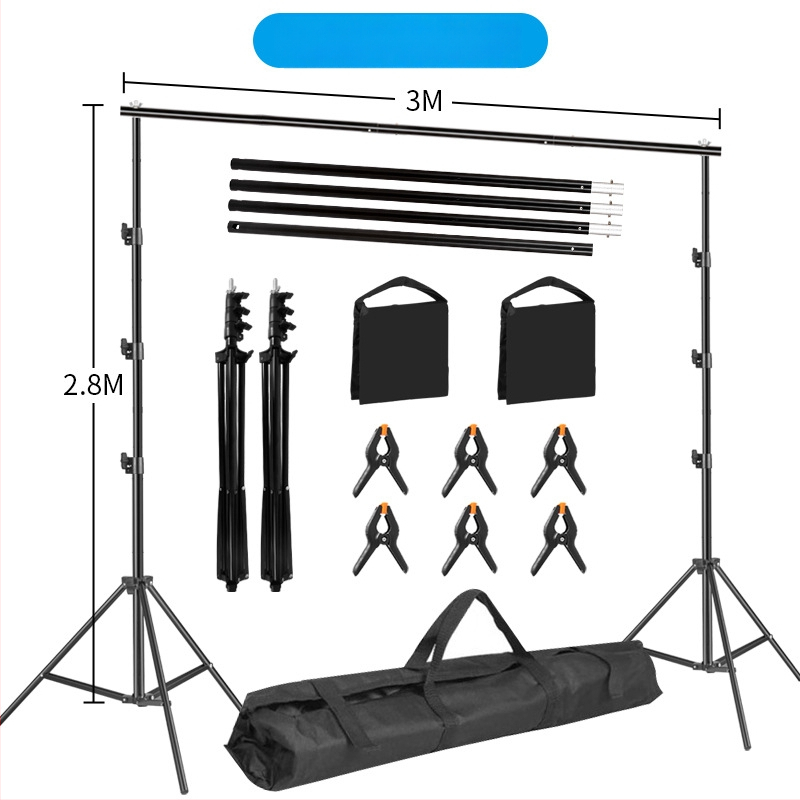 Fono rėmas produktų fotografavimui – metalinio/geležies vamzdžio rėmas; svoris 3 kg+; komplekte stovas, klipai ir krepšys