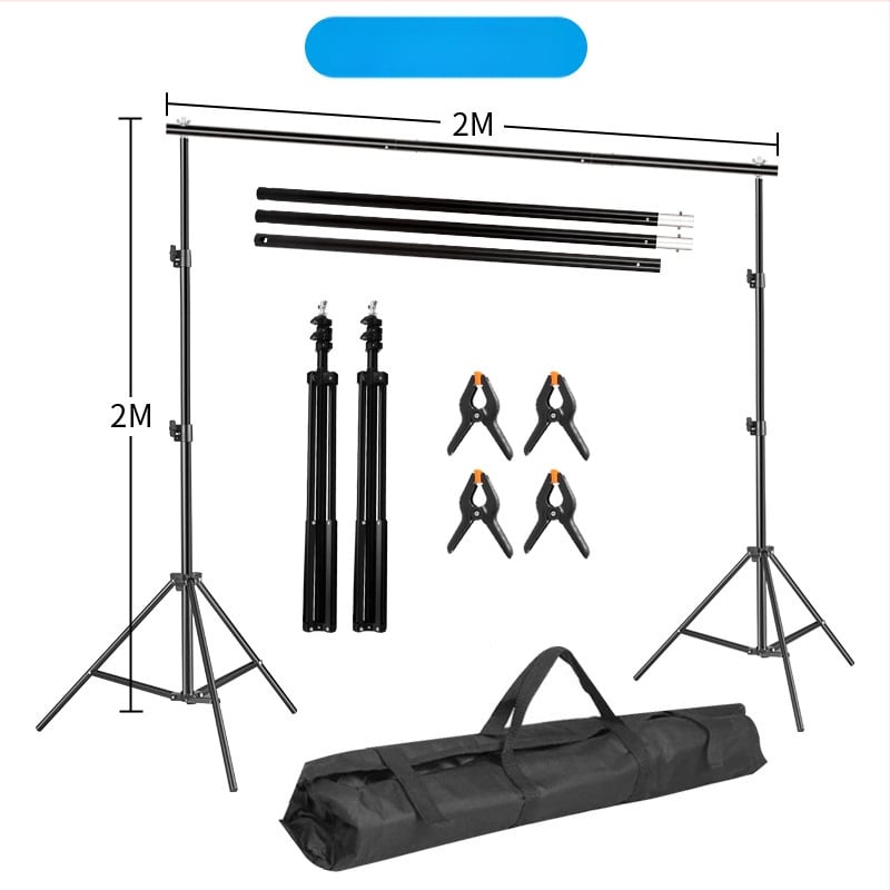 Fono rėmas produktų fotografavimui – metalinio/geležies vamzdžio rėmas; svoris 3 kg+; komplekte stovas, klipai ir krepšys