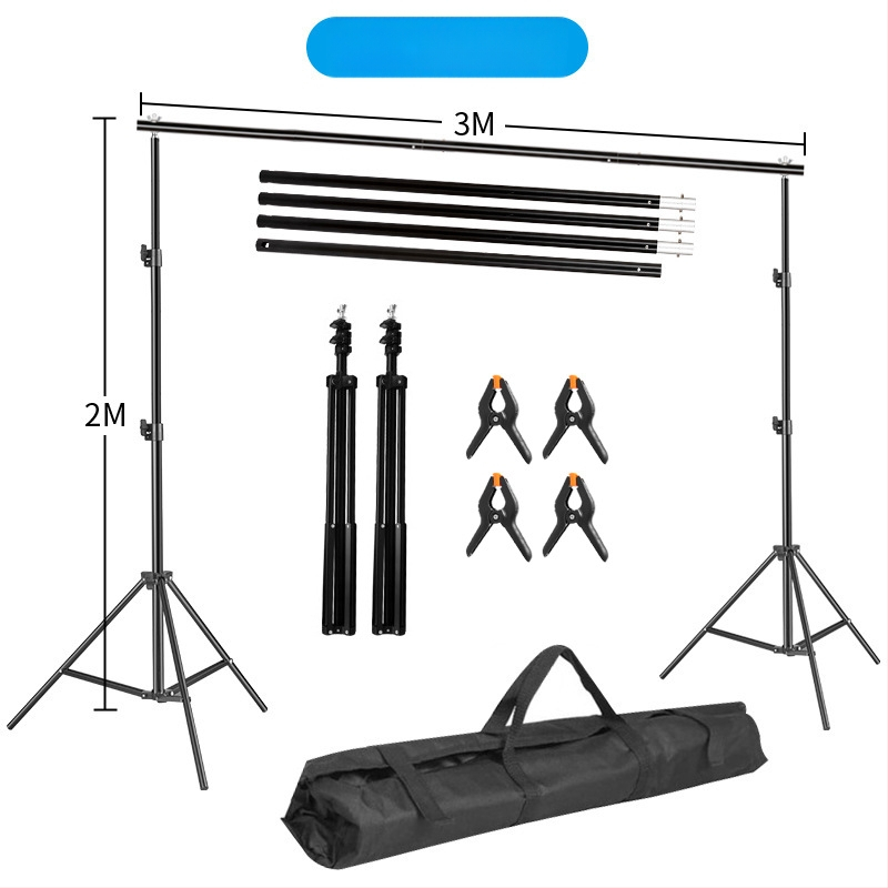 Fono rėmas produktų fotografavimui – metalinio/geležies vamzdžio rėmas; svoris 3 kg+; komplekte stovas, klipai ir krepšys