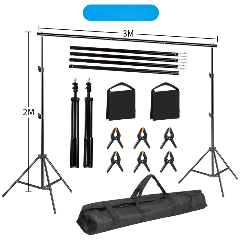 Fono rėmas produktų fotografavimui – metalinio/geležies vamzdžio rėmas; svoris 3 kg+; komplekte stovas, klipai ir krepšys