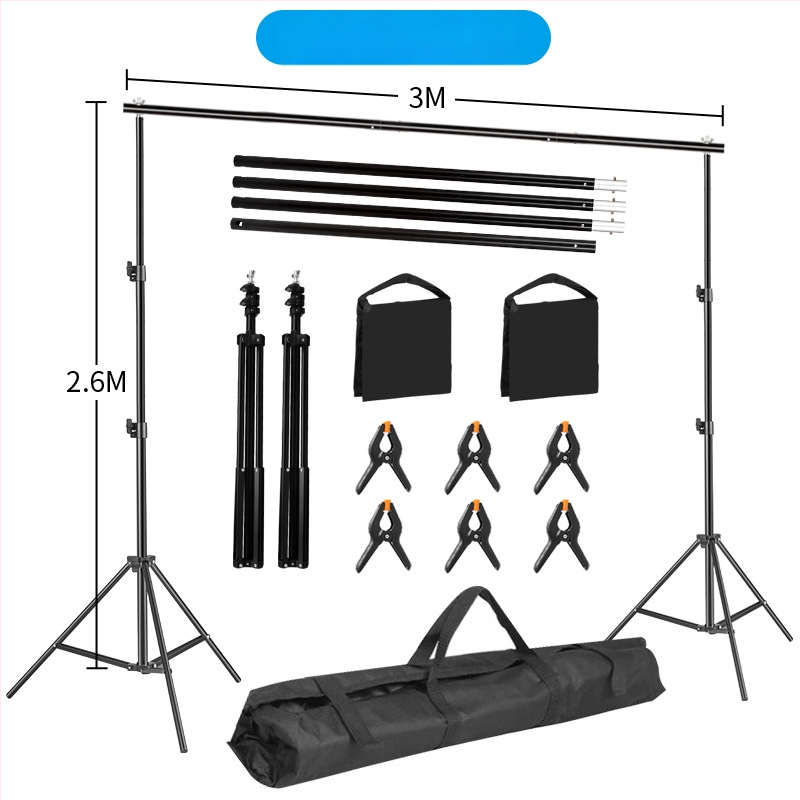 Fono rėmas produktų fotografavimui – metalinio/geležies vamzdžio rėmas; svoris 3 kg+; komplekte stovas, klipai ir krepšys
