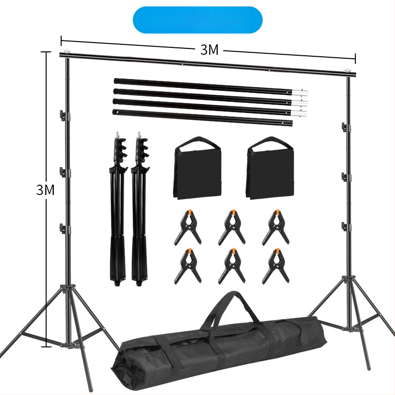 Fono rėmas produktų fotografavimui – metalinio/geležies vamzdžio rėmas; svoris 3 kg+; komplekte stovas, klipai ir krepšys