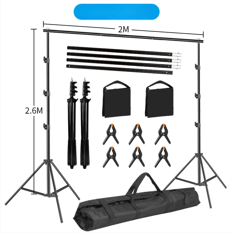 Fono rėmas produktų fotografavimui – metalinio/geležies vamzdžio rėmas; svoris 3 kg+; komplekte stovas, klipai ir krepšys