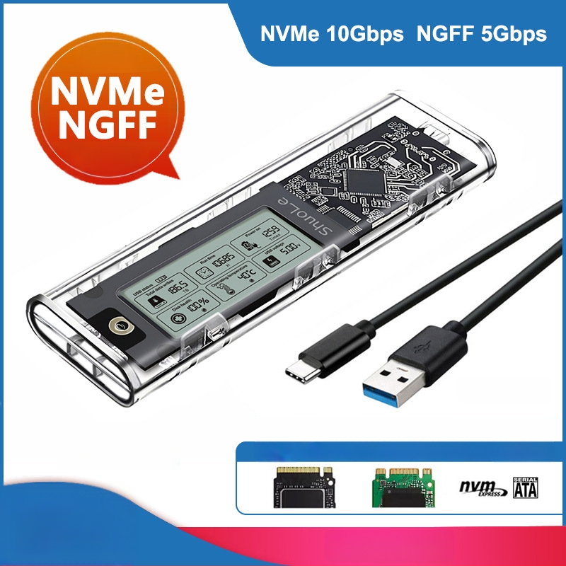 M.2 NVMe/NGFF SSD korpusas su dviejų protokolų palaikymu, išmanus skaitmeninis disko būklės rodiklis, USB 3.2 Gen2 Type-C, 10 Gbps, palaiko iki 4 TB
