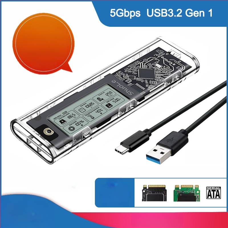 M.2 NVMe/NGFF SSD korpusas su dviejų protokolų palaikymu, išmanus skaitmeninis disko būklės rodiklis, USB 3.2 Gen2 Type-C, 10 Gbps, palaiko iki 4 TB
