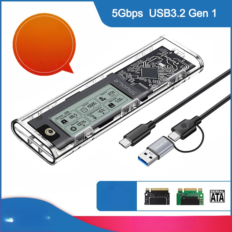 M.2 NVMe/NGFF SSD korpusas su dviejų protokolų palaikymu, išmanus skaitmeninis disko būklės rodiklis, USB 3.2 Gen2 Type-C, 10 Gbps, palaiko iki 4 TB