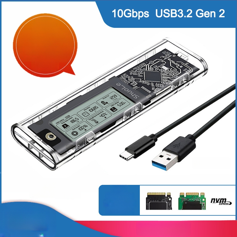 M.2 NVMe/NGFF SSD korpusas su dviejų protokolų palaikymu, išmanus skaitmeninis disko būklės rodiklis, USB 3.2 Gen2 Type-C, 10 Gbps, palaiko iki 4 TB