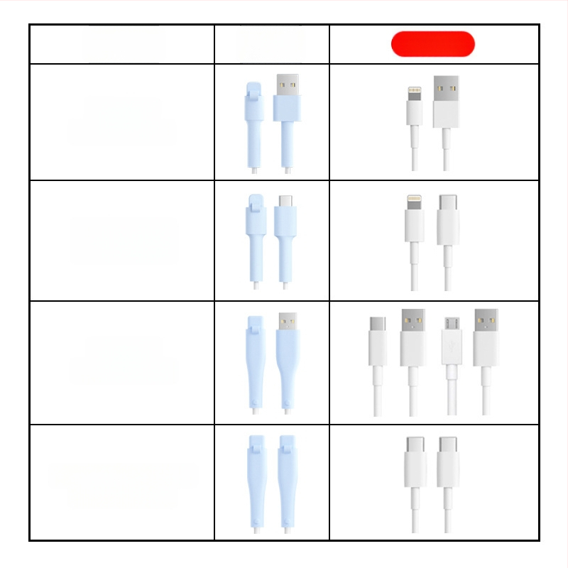 Силиконова защита за кабел за данни – Всичко включено, модел 413; съвместима с кабели на Apple, Huawei, Xiaomi и Vivo; защита срещу счупване и износ на метал.