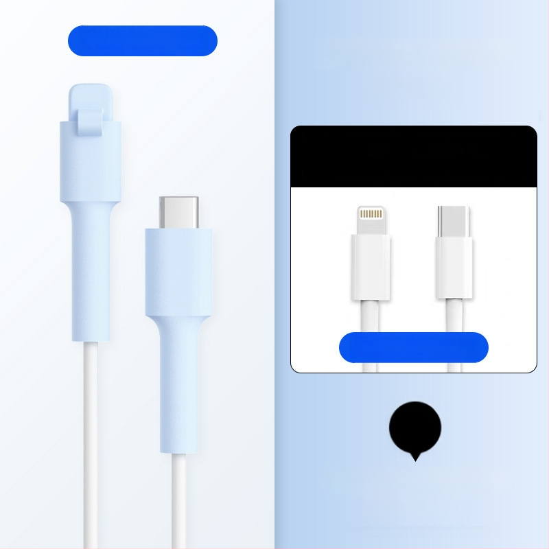 Силиконова защита за кабел за данни – Всичко включено, модел 413; съвместима с кабели на Apple, Huawei, Xiaomi и Vivo; защита срещу счупване и износ на метал.