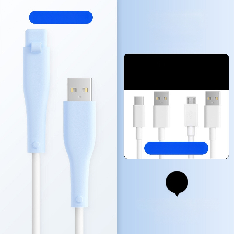 Силиконова защита за кабел за данни – Всичко включено, модел 413; съвместима с кабели на Apple, Huawei, Xiaomi и Vivo; защита срещу счупване и износ на метал.