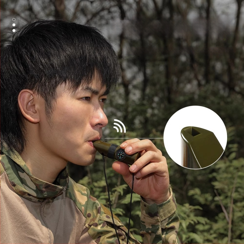 Friendly Išgyvenimo švilpukas — septynis į vieną, daugiafunkcinis švilpukas su aukšto dažnio impulsais ir kompasu