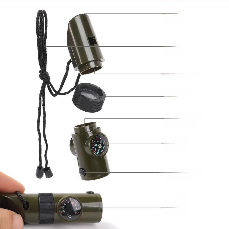 Friendly Išgyvenimo švilpukas — septynis į vieną, daugiafunkcinis švilpukas su aukšto dažnio impulsais ir kompasu