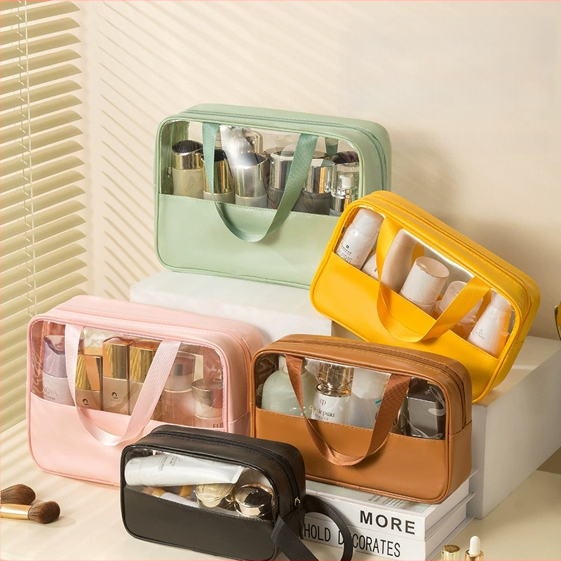 Geantă cosmetică transparentă multifuncțională cu logo, capacitate mare, ultraușoară, PVC material, fermoar