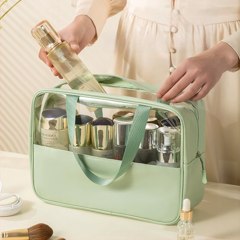 Geantă cosmetică transparentă multifuncțională cu logo, capacitate mare, ultraușoară, PVC material, fermoar