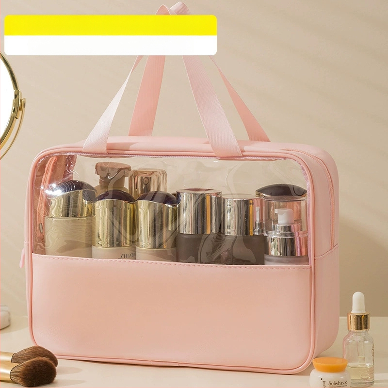 Geantă cosmetică transparentă multifuncțională cu logo, capacitate mare, ultraușoară, PVC material, fermoar